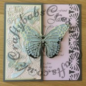8"x8" Birthday card made using Tattered Lace Butterfly garden embossing folder, Cheery lynn XL butterfly & Angel wing dies, Memory box Kaleidoscope and Pippi butterflies and Gwyneth flourish dies and cuttlebug sentiment die. Border punch by EK success - craftybabscreativecrafts.co.uk
