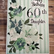 Floral Block easel card made using various dies including : Altenew Watercolour garden dies, The Paper Boutique Female relatives and Happy Birthday sentiment dies, Tattered Lace Hand Drawn Alphabet Upper case Die Set and Carnation Crafts Not Just a Number Die Set