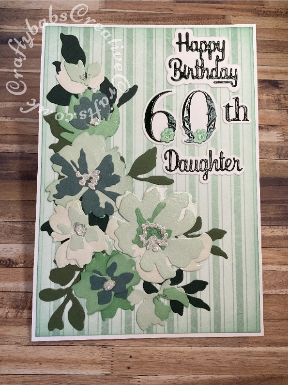 Floral Block easel card made using various dies including : Altenew Watercolour garden dies, The Paper Boutique Female relatives and Happy Birthday sentiment dies, Tattered Lace Hand Drawn Alphabet Upper case Die Set and Carnation Crafts Not Just a Number Die Set